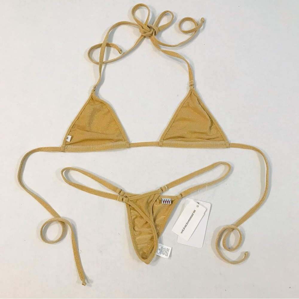 RARE & NEW Discontinued Wicked Weasel Gold Lurex Bikini Set - Picture 7 of 7